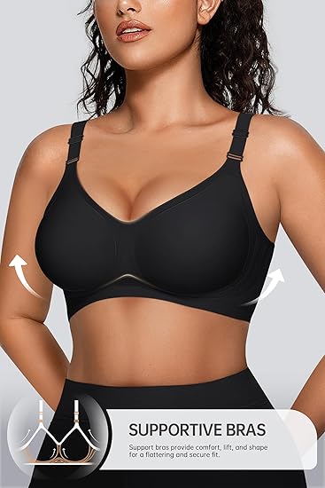 Wireless V Neck Bra with Front-Adjustable Straps