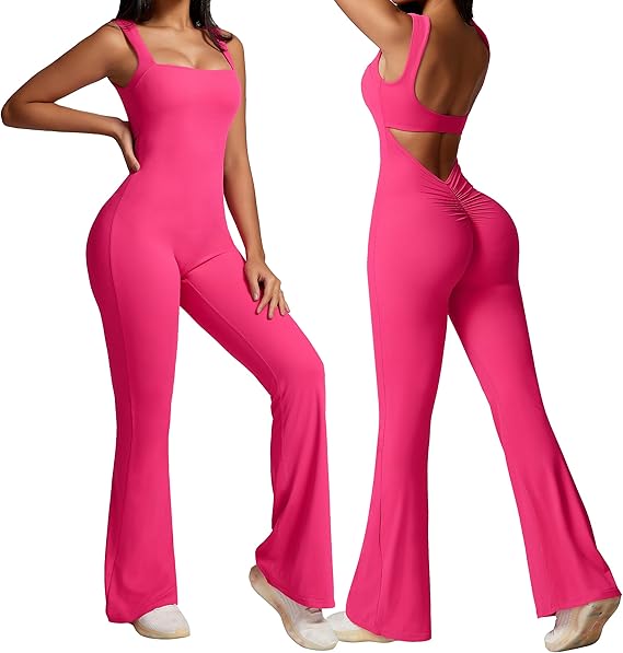 Square Neck Flare Backless Jumpsuits