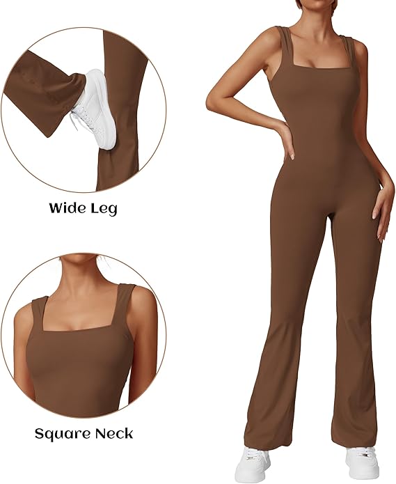 Square Neck Flare Backless Jumpsuits