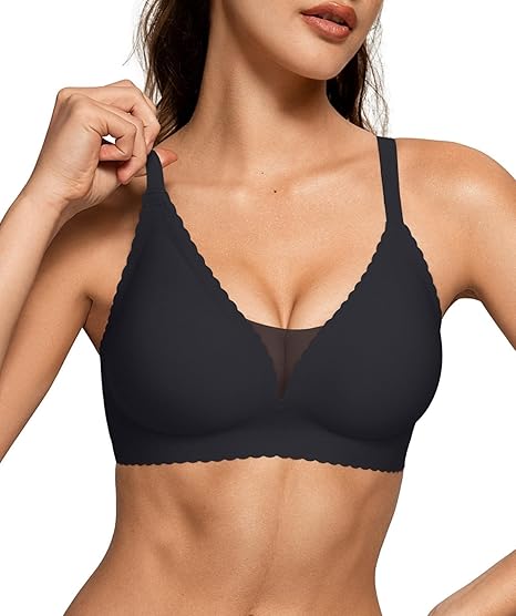 Scalloped Mesh Wireless Push Up Bras