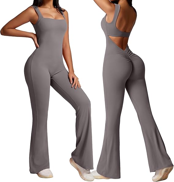 Square Neck Flare Backless Jumpsuits